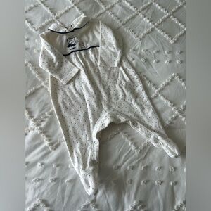 Vintage White Polka Dot Embroidered Baby Footie